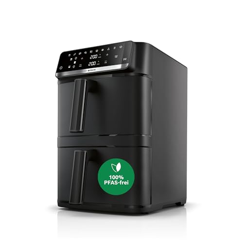 Bosch XXL Heißluftfritteuse, 12,0L Doppelkammer, platzsparend, 6 Programme, PFAS frei, schwarz, AirFryer Serie 6, MAFD661B0