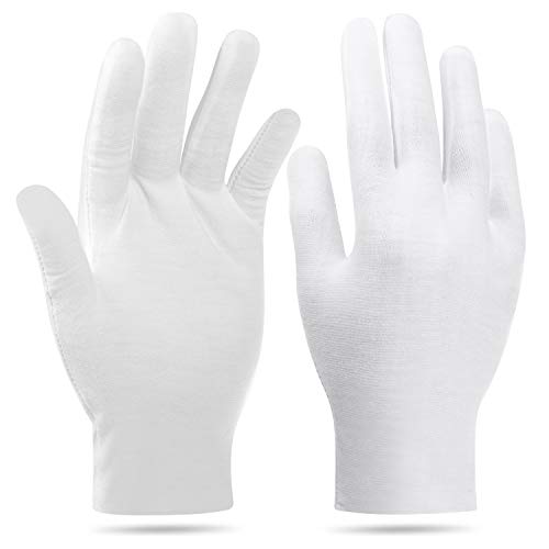 White Cotton Gloves, Cridoz 12 Pairs Cotton Gloves for Women Dry Hands Cleaning Serving Archival Sleeping Moisture Eczema Costume Coin Jewelry Silver Inspection Art Handling, Medium Size