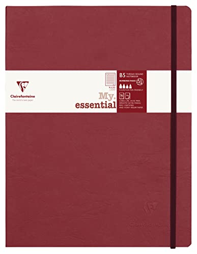 Clairefontaine 794462C - Notizbuch My.Essential Age Bag, Format B5 (19x25 cm), mit Fadenbindung, 96 Blatt nummeriert, liniert, Papier elfenbein 90g, Bordeaux, 1 Stück