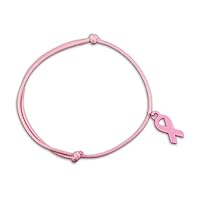 25 Pink Ribbon Adjustable Cord Bracelets (25 Bracelets)