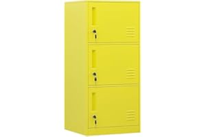 DAYTOYS 3 Door Metal Vertical Storage Locker for Kids Bedroom, Children Room, School, Office, Home,Stackable Steel Storage Cabinet for Toys, Sports Equipment,Anti-Tilting Device. (3D, Yellow)