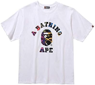 Deredl Summer Bape Color Ape Avatar Letter Printed Cotton Crewneck T-Shirt for Men/Women