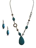 Goldtone Chain Simulated Turquoise Drop Pendant Necklace Earring Jewelry Set