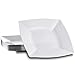 SIGNATURE PLASTIC PARTY DISPOSABLE PLATES | 10 Inch Square Wedding Dinner Plates | White with Silver Rim, 20 Ct | Elegant & Fancy Heavy Duty Hard Party Supplies Plates for Holidays & Occasions