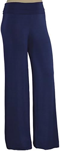 Stylzoo Women's Plus Size Premium Modal Rayon Softest Ever Palazzo Pants Petite Navy Blue 3X Solid Stretchy Knit Pants Made in USA with Premium Fabric Petite Navy Blue 3X 29 inseam