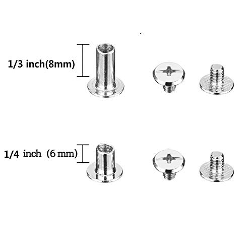 Chicago Screws Assorted Kit 1/3 Inch Screw Posts Nail Rivet Chicago Button for Bags Belts Leather Bracelets Shoes Bookbinding Document Slotted Flat Head Stud Screw(80 Pieces)