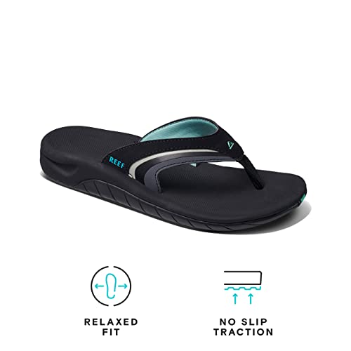 Reef Women's Sandals, Girls Slap 3, Black/Black/Aqua, 8 Pricepulse