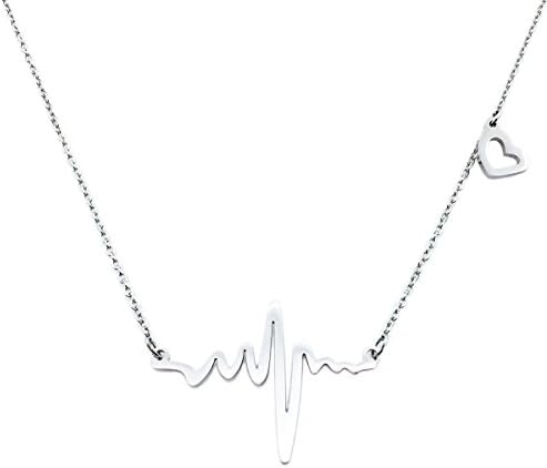 Womens Girls Stainless-steel Heart Beat Necklace