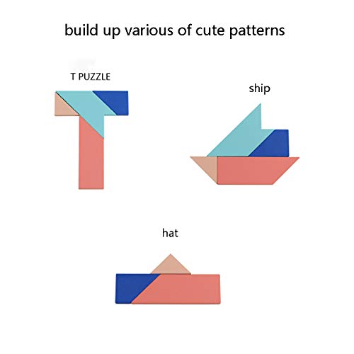 GEMEM 3 in 1 Wooden Tetris Puzzle Brain Teasers Toy Tangram Blocks T Jigsaw Game Intelligence Educational Toys for Children and Adults 51 Pieces