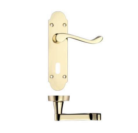 Set Electro Brass Oxford Scroll Lever Lock on Backplate | PR011EB