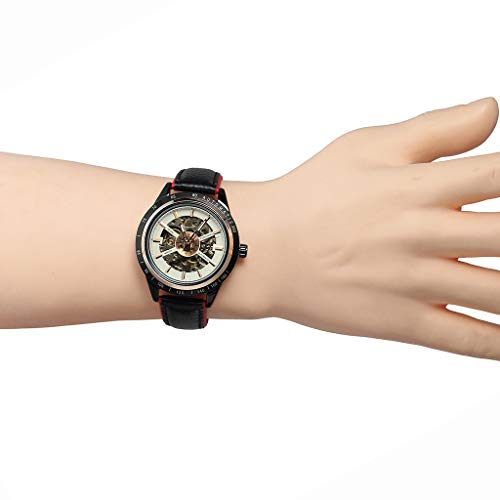 YEZIJIN Motorcycle Design Transparent Red Black Belt Waterproof Men's Automatic Watch Under 20