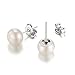 JewelryPalace Women's 6-10mm Freshwater Cultured Pearl Button Ball Stud Earrings 925 Sterling Silver