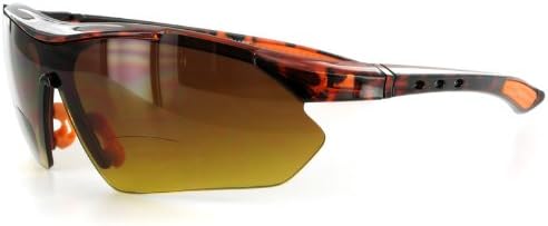Daredevil Fashion Bifocal Sunglasses with Wrap-Around Sports Design and Anti-Glare Coating for Youthful and Active Men (Tortoise+Orange w/ Amber +1.00)