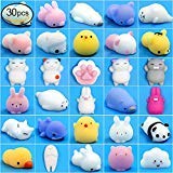Mochi Squishy Toys FLY2SKY 30Pcs Animal Squishies Party Favors for Kids Stress Relief Toys Kawaii Animal Stress Toys Cat Stress Reliever Squishy Toys Mini Novelty Gifts Seal Rabbit Cat Random Squishys