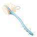 2 in 1 Shower Body Brush with Loofah Sponge & Bristles Back Scrubber, Exfoliating Bath Brush with Curved Long Handle for Wet or Dry, Women and Men, Spa Washing Puff, Blue
