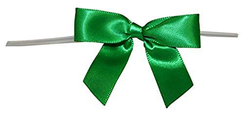 Reliant Ribbon 5171-51003-2X1 Satin Twist Tie Bows - Small Bows, 5/8 Inch X 100 Pieces, Emerald Green - Thumbnail 2