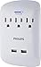 Philips 3-Outlet Extender with 2-USB Port Surge Protector, Charging Station, 900 Joules, Grounded Power Adapter, Indicator Light, 3-Prong, 2.4 AMP/12 Watt, ETL Listed, White, SPP6233WB/37