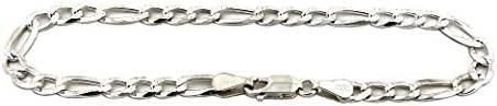Solid 925 Sterling Silver Two In One (Diamond Cut &amp; Plain) Figaro Bracelet / Anklet 3.5mm to 10.0mm, 7" to 10" (4.0mm - 9")