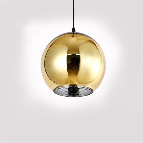 Modeen Creative Plating Transparent Reflective Single Head Chrome Glass Mirror Ball Ceiling Pendant Lamp LED Globe Hanging Light Chandelier (Color : Gold-Diameter 25cm)