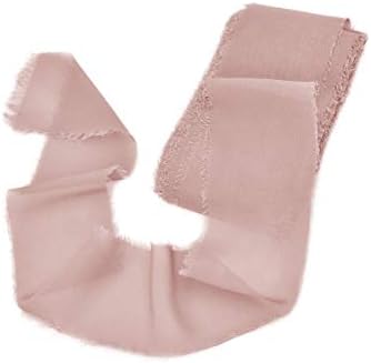 Mixsuperstore Dusty Rose Chiffon Ribbon Handmade Sample Swatch 2-1/2"x 15Yd Fringe Ribbon for DIY Crafts, Wedding Party Decorations