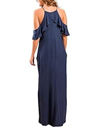 Vestido de mujer con hombros descubiertos, mangas con volantes, tirantes laterales, casual, suelto, para la playa