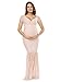 JustVH Women's Off Shoulder Short Sleeve V Neck Lace Maternity Gown Maxi Photography Dress Peach Pink