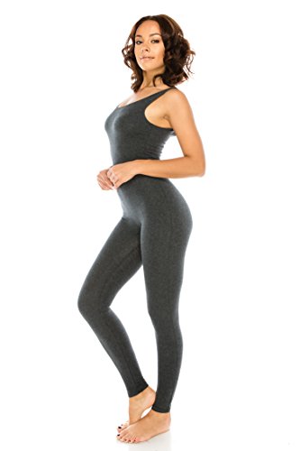 CNC STYLE Women Active Plus n Regular Size Cotton Stretch Scoop Neck Sleeveless Tank Yoga One Piece Jumpsuit Unitard Bodysuit (1XL, Charcoal)
