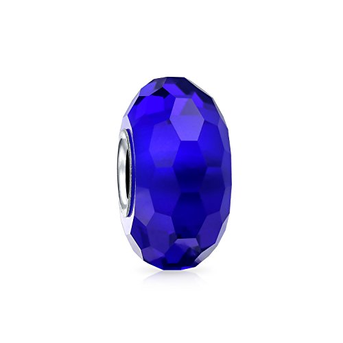 Royal Blue Faceted Murano Glass 925 Sterling Silver Core Spacer Bead Fits European Charm Bracelet For Women For Teen