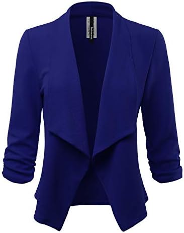 Women's Stretch 3/4 Gathered Sleeve Open Blazer Jacket (Made in USA)