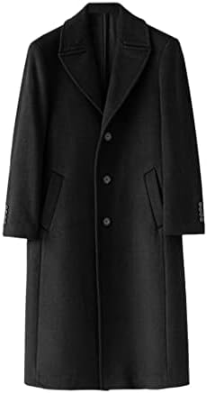 Winter Long Warm Black Trench Coat Men's Single Breasted Wool