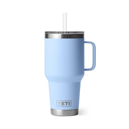 YETI Rambler 1035 ml Trinkbecher mit Griff und Strohhalm-Deckel, Reisebecher Wasserbecher, vakuumisolierter Becher mit Griff, Edelstahl, Big Sky Blue