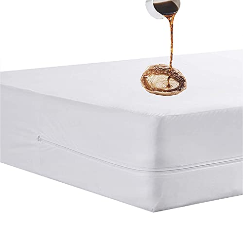Zipped King Size Mattress Encasement Protector Waterproof Mattress Cover with Zipper Zip Up Soft Washable Breathable Full Encasement Cover 30cm Deep Fitted (King 150x200cm)