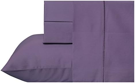 AUDLEY HOME ORGANICS 300tc Organic cotton solid sateen 4-piece bed sheet set with Marrow stitch QUEEN Plum