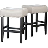 Christopher Knight Home 238557 Chantal Backless Ivory Leather Counter Stools wChrome Nailheads, 18.00'W x 15.50