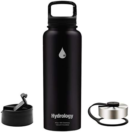 Hydrology - 32 oz, 40 oz with 3 LIDS or 64 oz with 2 LIDS Double Wall Vacuum Insulated Stainless Steel Hydro Sports Water Bottle Flask - Keeps COLD and HOT