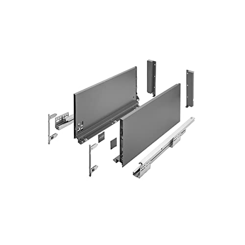 GTV Axis Pro Drawer Runners, Drawer Runners with Full Extension, Anthracite, Load Capacity up to 40 kg, Push to Open Systems, Free Access, Width: 350 mm, Height: 200 mm