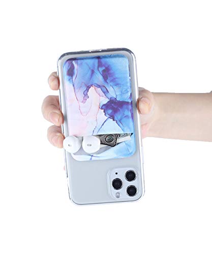 2Pack Phone Card Holder Stretchy Lycra Stick on Wallet Pocket Credit Card ID Case Pouch Sleeve 3M Adhesive Sticker for Back of iPhone Samsung Galaxy Android Smartphone-Watercolor Marble Blue - Thumbnail 2