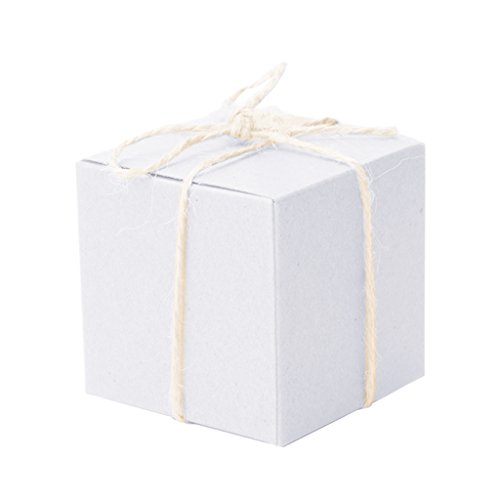 JAGENIE 50 Pcs Kraft Paper Square Shape Gift Candy Box Decor Wedding Party White