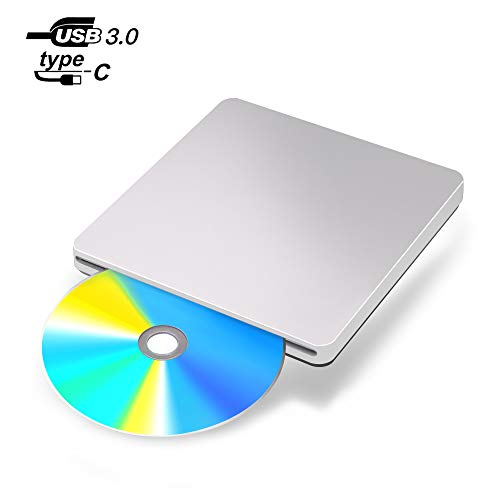External CD DVD Drive, USB 3.0 Type-C Ultra-Slim Slot-in Portable CD DVD +/-RW Optical Drive with High Speed Compatible with PC Laptop Desktop MacBook Mac Windows 7/8.1/10 Linux OS Apple