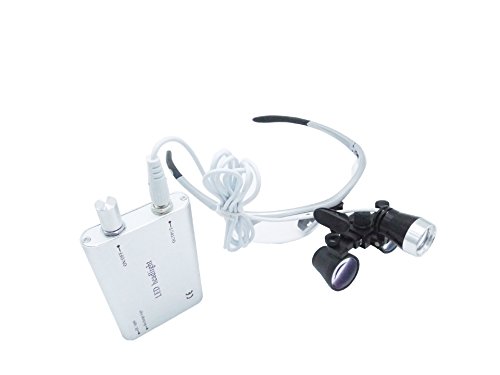 Dental Surgical Binocular Loupes 2.5X420mm Optical Glass + 3W LED HeadLight Silver by Purple-Violet