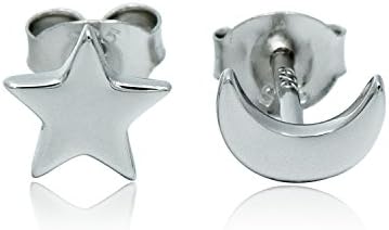 MONBO Hypoallergenic Moon Star Silver Stud Earrings Silver Crescent Moon and Star Ear Stud Earrings for Women