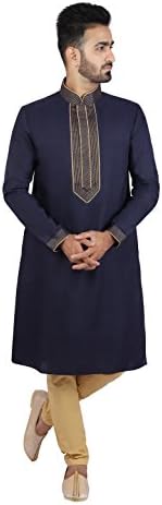 Thaath Men's Ethnic Navy Blue & Gold Kurta Pyjama Set