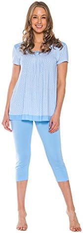 Patricia Women's 2 Piece Capri Sleepwear Pajama Set (Blue, Medium)