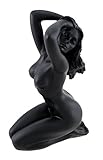 Veronese Glossy Black Female Nude Kneeling Hands In Hair Statue Facing Left