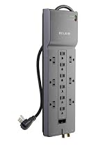 Belkin 12-Outlet Power Strip Surge Protector with 10-Foot Cord and Telephone, Ethernet, Coaxial Protection, BE112234-10