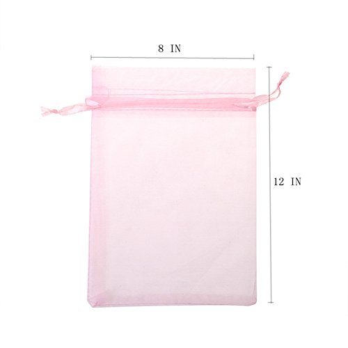 KUPOO Pack of 50PCS 8x12 Inch Organza Drawstring Gift Bag Pouch Wrap for Party/Game/Wedding (Pink)