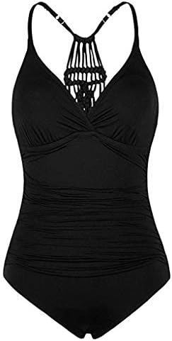 Halter One Piece Swimsuits Women Braid Macrame Ruched Tummy Control Swimwear
