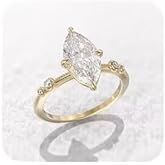 Htayekog Evil Eye Ring Valentine's Day Gift 14K Gold Over Sterling Silver Classic Four-Claw Hand Setting Marquise Cut Cubic Zirconia Solitaire Engagement Wedding Ring For Womens (10)