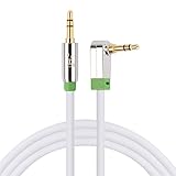 Super HD 3.5mm Aux Stereo Audio Cable Angled Male Type Compatible for Car,Stereo Audio Devices,PC,Tablets,Smartphones and MP3 players -24K Gold Plated Step Down Design Metal Connectors -10Feet