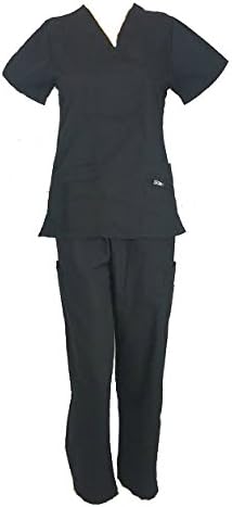 Medical Nursing Scrub Set UNISEX top pant sizes XS S M L XL 2XL (S, Black)